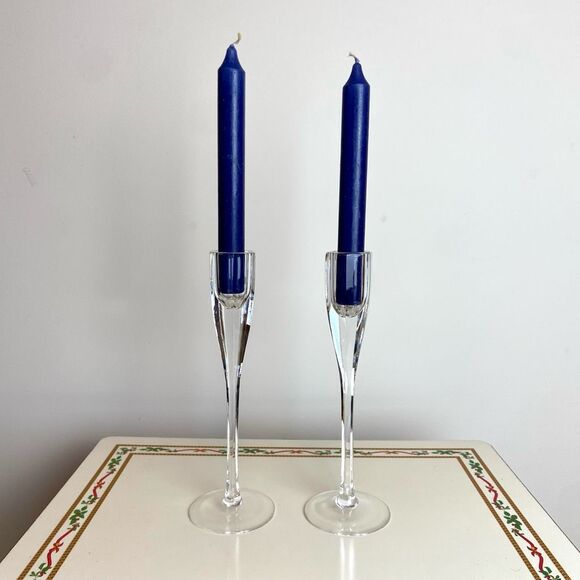 PAIR Oneida Hand-Cut Lead Crystal Taper Candle Holders 8.25โ Modern Elegance Cle - Picture 2 of 8